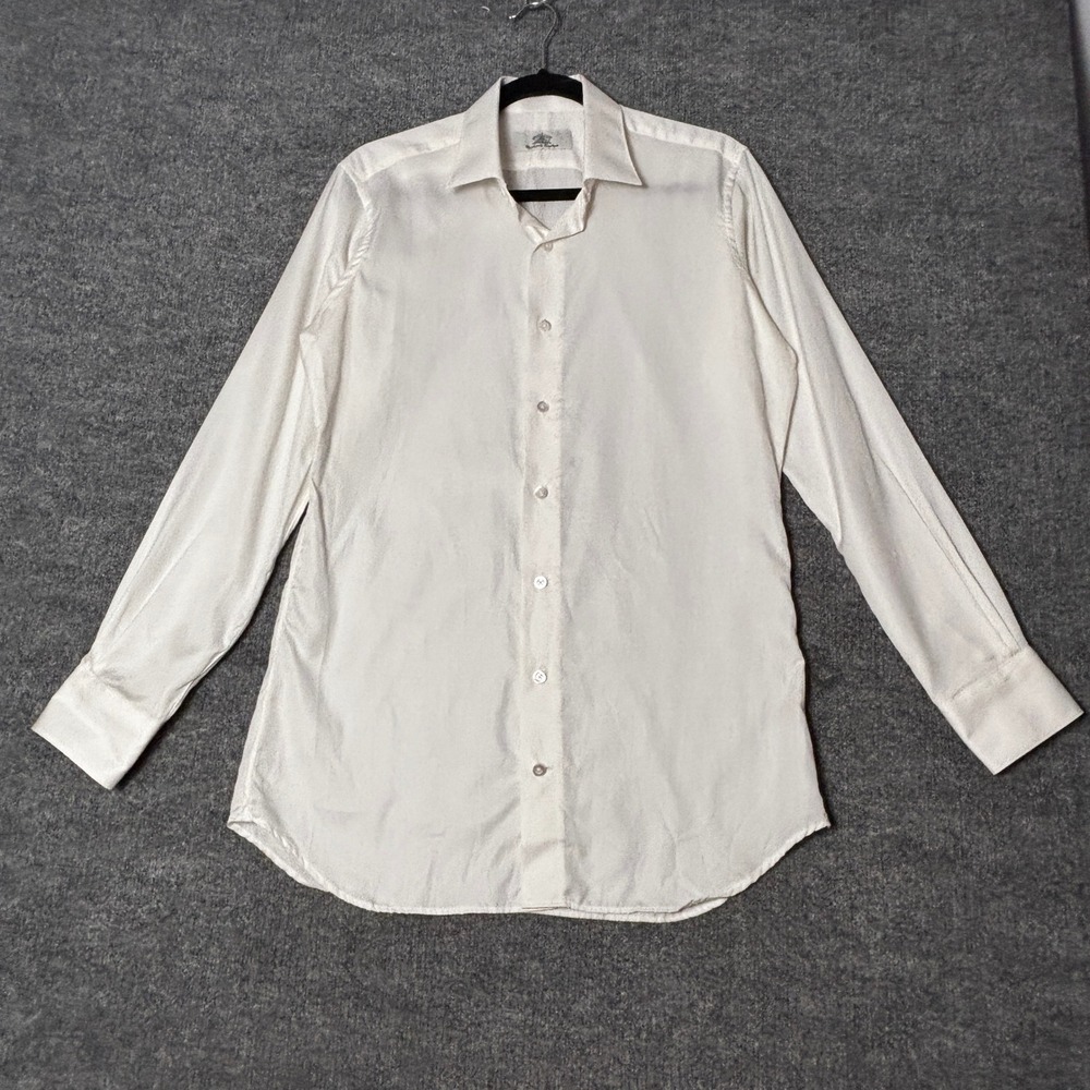 Oxxford Clothes Dress Shirt Mens Large White Custom USA Geometric Pattern Luxury
